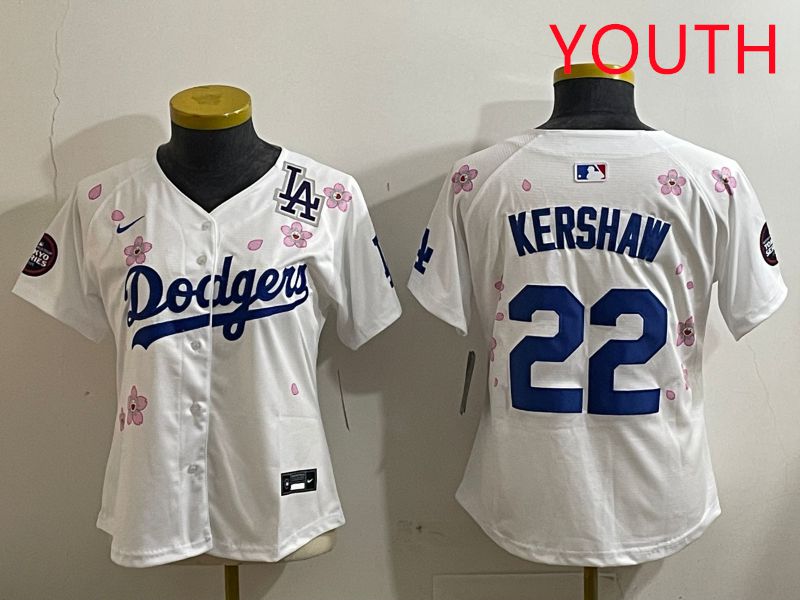 Youth Los Angeles Dodgers 22 Kershaw White Sakura Edition 2025 Nike MLB Jersey style 8